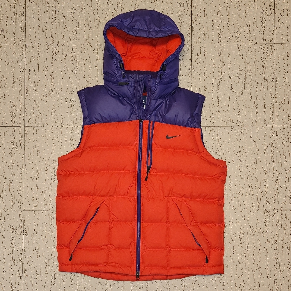Nike Swoosh Full Zip Down Filled Puffer Winter Hoodie Vest Red And Purple